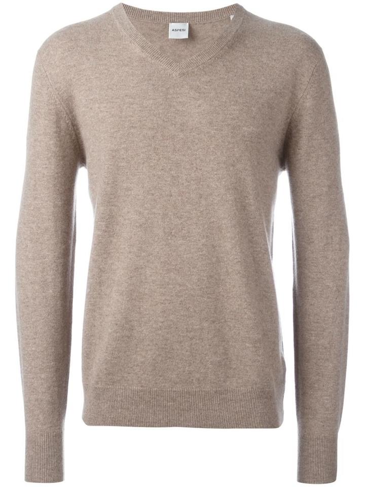 Aspesi V-neck Jumper, Men's, Size: 54, Beige, Cashmere