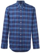 Canali Slim-fit Plaid Shirt, Men's, Size: Large, Blue, Cotton