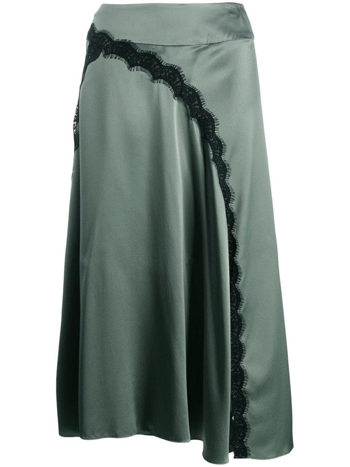 Dorothee Schumacher Satin Midi Skirt With Lace Insert - Green