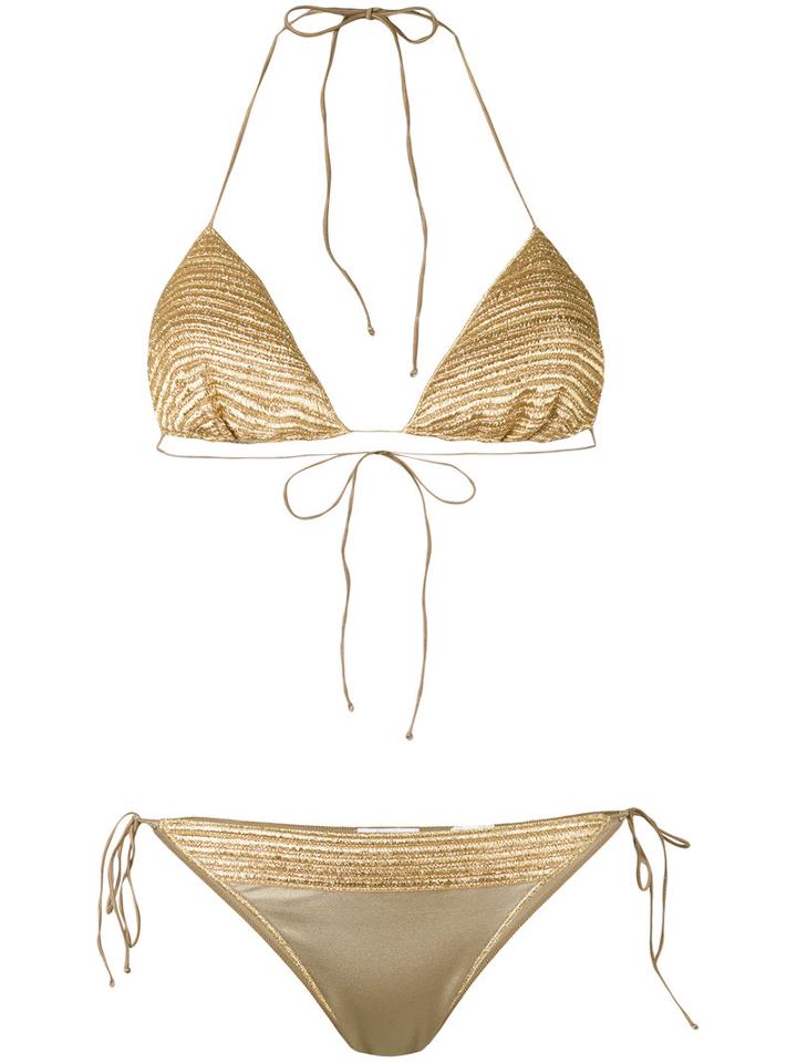 Oseree - Triangle Bikini - Women - Cotton/nylon/polyamide/spandex/elastane - L, Nude/neutrals, Cotton/nylon/polyamide/spandex/elastane
