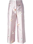 Rochas Ballerina Print Cropped Trousers, Women's, Size: 40, Pink/purple, Silk/polyester
