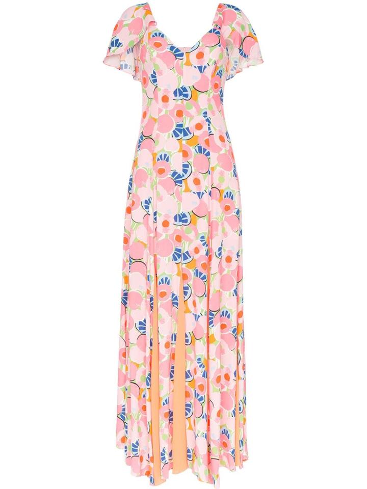Staud Peach Blossom Abstract Print Crepe Maxi Dress - Abstract Peach