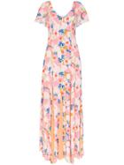 Staud Peach Blossom Abstract Print Crepe Maxi Dress - Abstract Peach