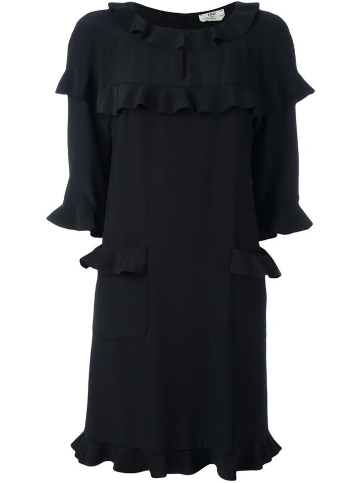 Fendi Frill Trim Dress, Women's, Size: 38, Black, Silk