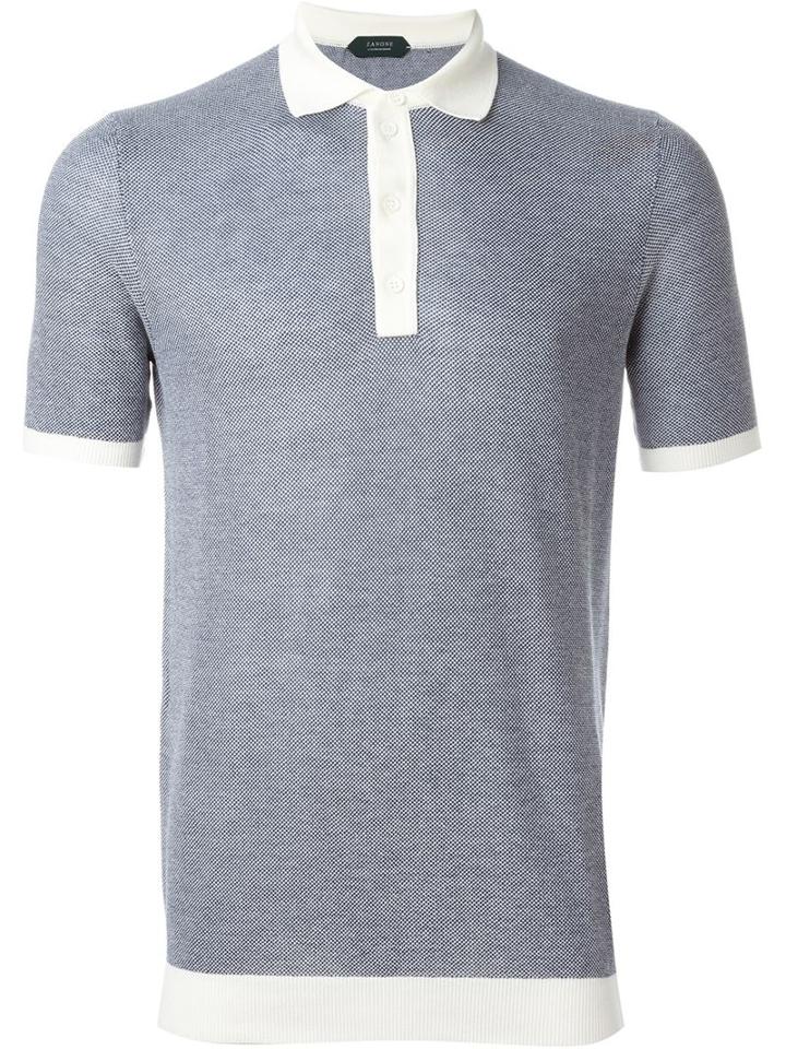 Zanone Contrast Collar Polo Shirt, Men's, Size: 56, Blue, Cotton