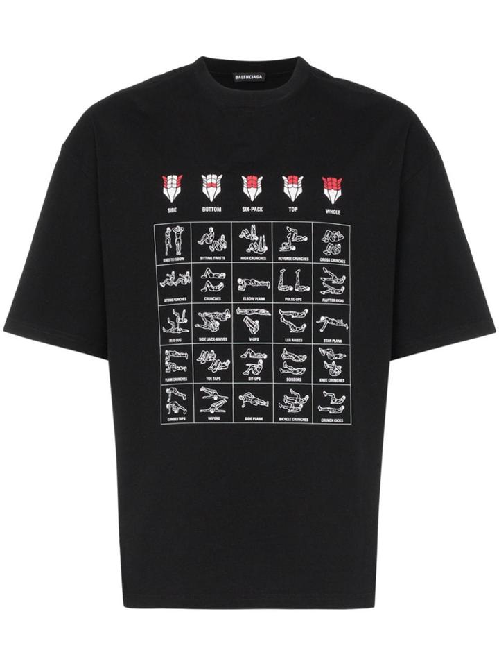 Balenciaga Workout Print Cotton T-shirt - Black