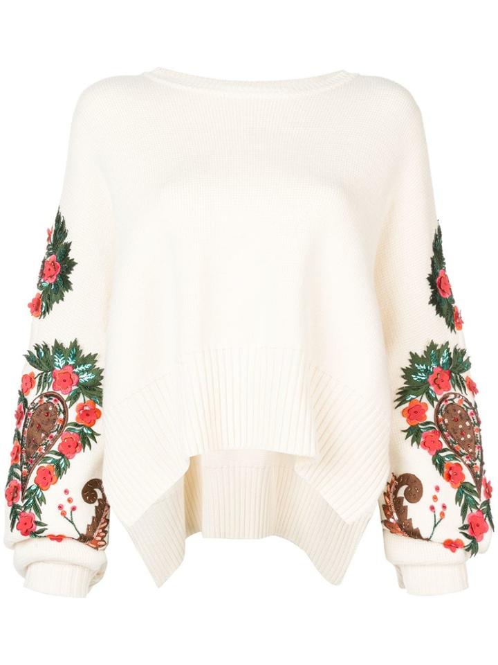 Oscar De La Renta Floral And Paisley Embroidery Jumper - White