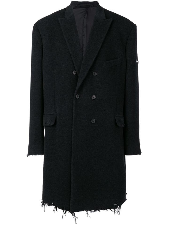 Balenciaga Distressed Double-breasted Coat - Grey