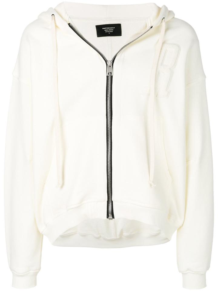 Represent Contrast Zip Hooded Sweatshirt - White