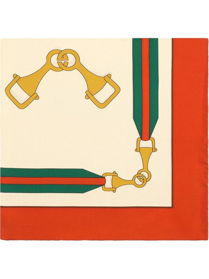 Gucci Scarf With Interlocking G Stirrups Print - Red