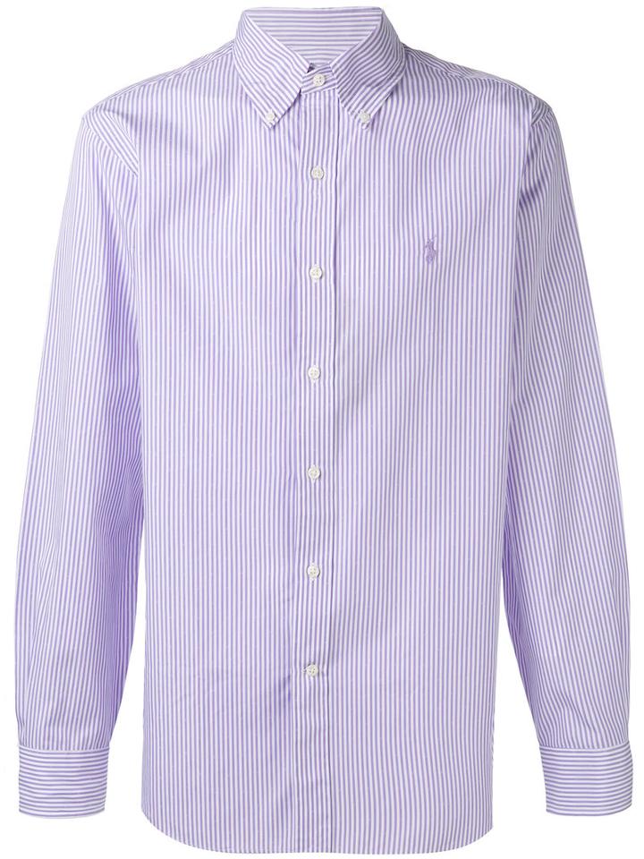 Polo Ralph Lauren Logo Embroidered Striped Shirt, Men's, Size: 17 1/2, Pink/purple, Cotton