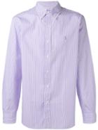 Polo Ralph Lauren Logo Embroidered Striped Shirt, Men's, Size: 17 1/2, Pink/purple, Cotton