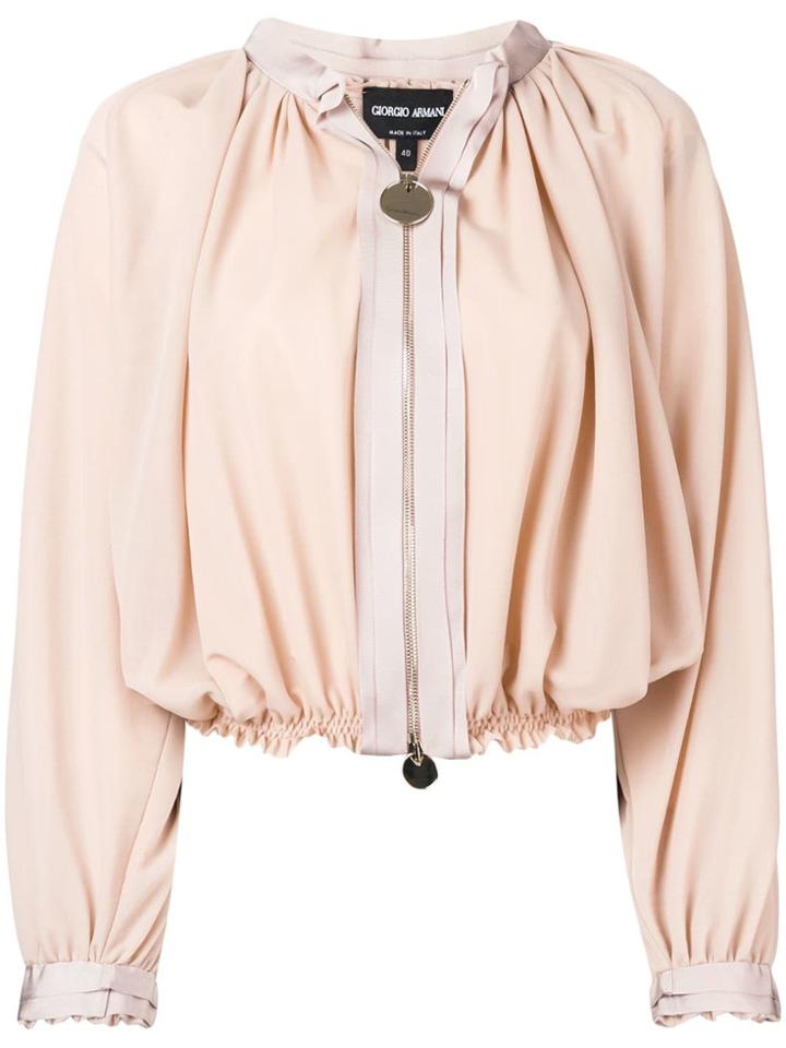 Giorgio Armani Cropped Jacket With Ruched Design - Neutrals