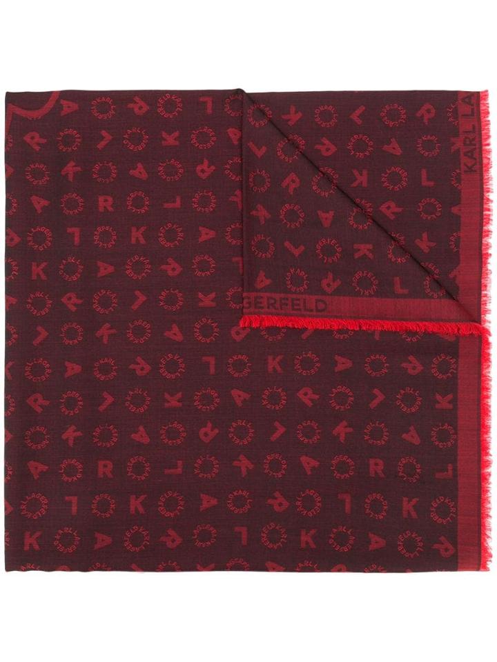 Karl Lagerfeld Monogram Jacquard Scarf - Red