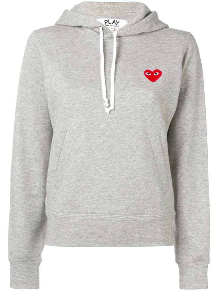 Comme Des Garçons Play Logo Embroidered Hoody - Grey