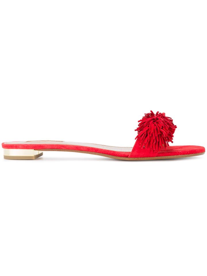 Aquazzura Red Suede Wild Thing Slide Sandals