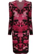Alexander Mcqueen Blurred Rose Jacquard Fitted Dress