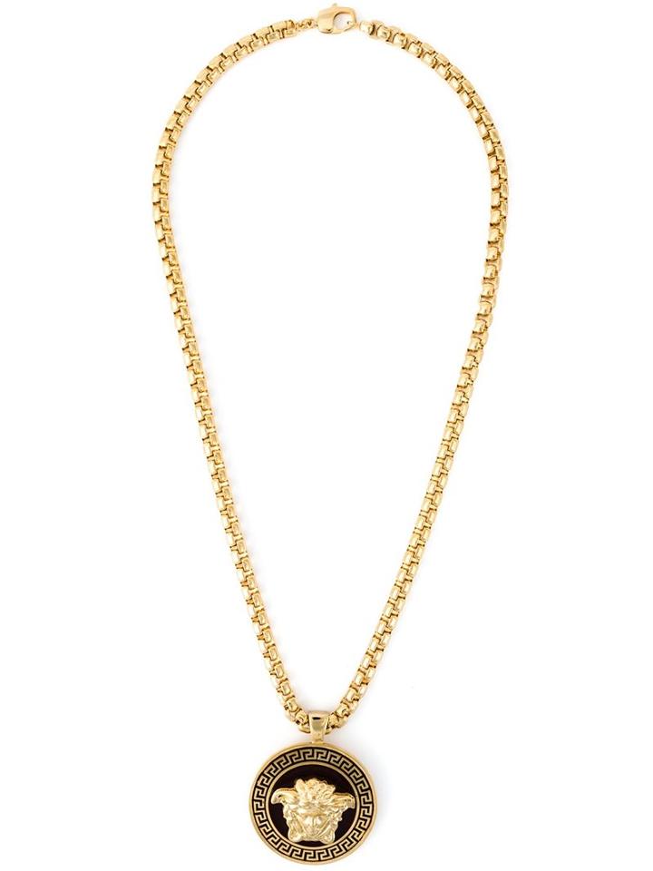 Versace Rounded Medusa Necklace, Men's, Metallic
