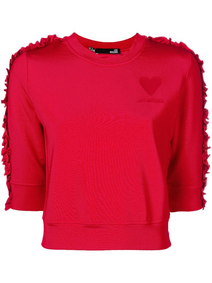 Love Moschino Cropped Ruffle Trim Sweatshirt - Red