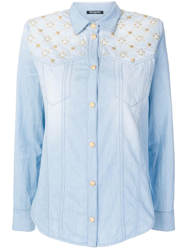 Balmain Embellished Denim Shirt - Blue