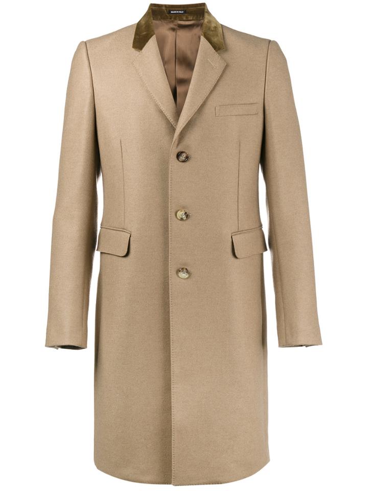 Alexander Mcqueen Camel Velvet Collar Coat - Brown