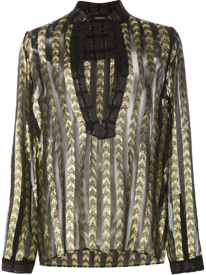 Dodo Bar Or Semi Sheer Contrast Trim Blouse