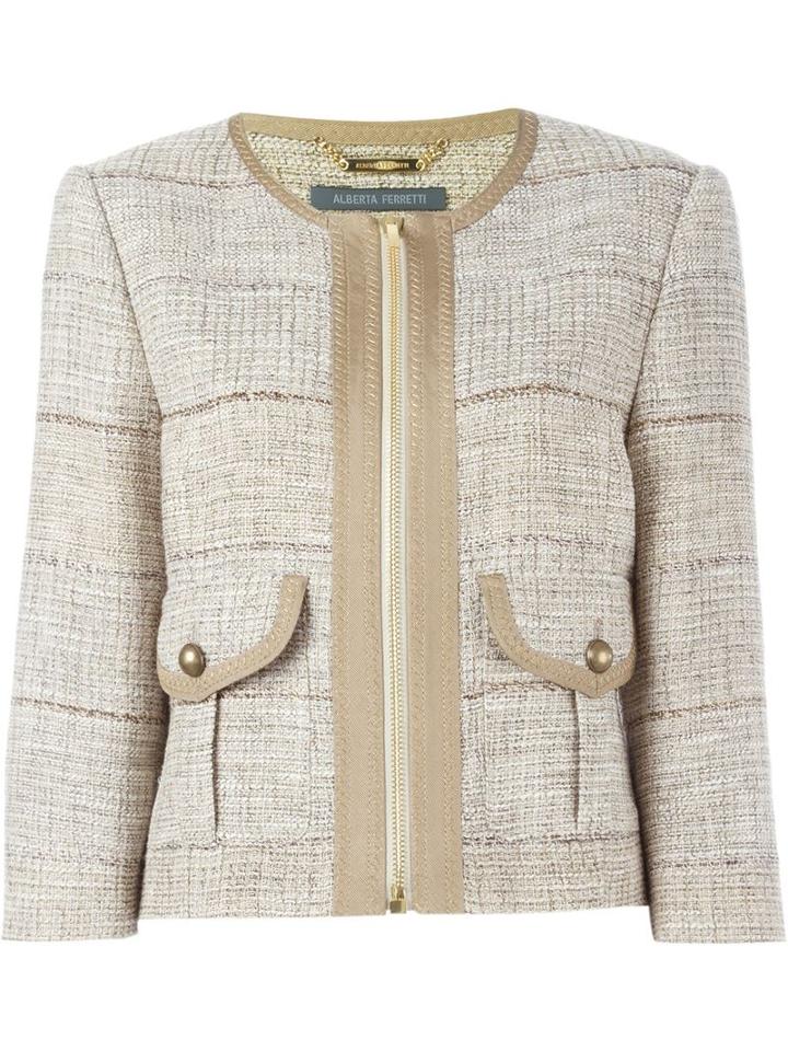 Alberta Ferretti Tweed Jacket, Women's, Size: 46, Nude/neutrals, Cotton/linen/flax/acrylic/rayon