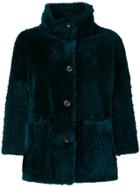 Desa Collection Buttoned Fur Jacket - Blue