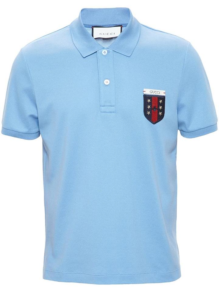 Gucci Short Sleeved Logo Polo Shirt, Men's, Size: Medium, Blue, Cotton/spandex/elastane