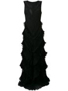 Capucci Ruffle Flared Maxi Dress - Black