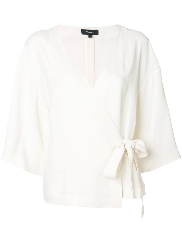 Theory Belted V-neck Blouse - White