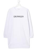 Calvin Klein Kids Teen Logo Print Sweatshirt Dress - White