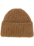 Closed Ribbed Beanie Hat - Brown
