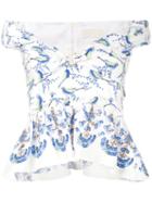 Peter Pilotto - Bird Print Off-shoulder Top - Women - Cotton/polyamide - 14, White, Cotton/polyamide