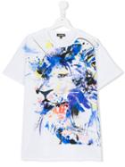 Roberto Cavalli Kids - Lion Print Paint Splatter T-shirt - Kids - Cotton/spandex/elastane - 16 Yrs, White