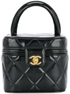 Chanel Vintage Quilted Cc Logo Cosmetic Vanity Bag - Black