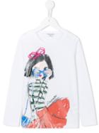 Simonetta Stylish Girl Print T-shirt, Size: 6 Yrs, White