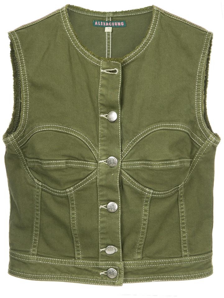 Alexa Chung Denim Waistcoat - Green