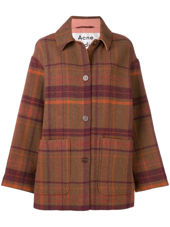Acne Studios Short Plaid Cocoon Coat - Brown