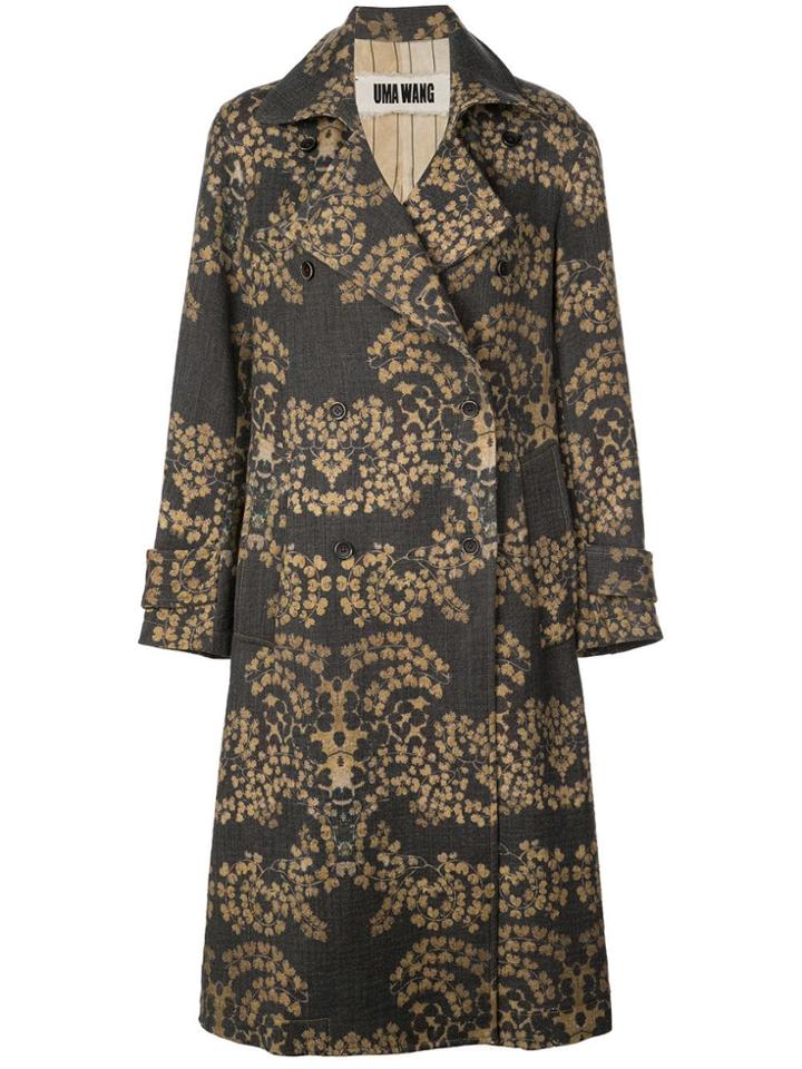 Uma Wang Printed Double Breasted Coat - Blue