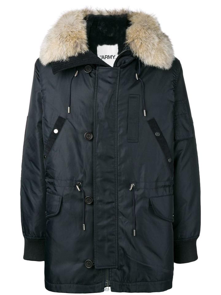 Yves Salomon Army Fur-trimmed Coat - Blue
