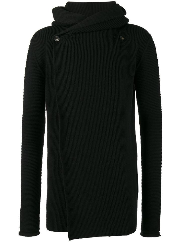 Rick Owens Ribbed Hooded Cardigan - Black