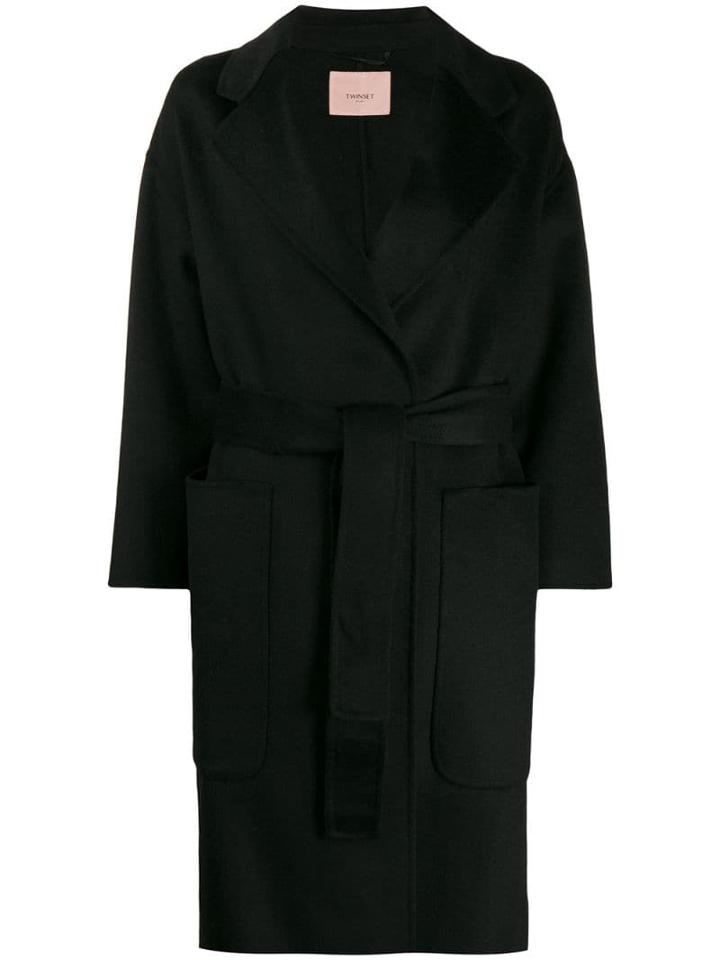 Twin-set Wrap-style Midi Coat - Black