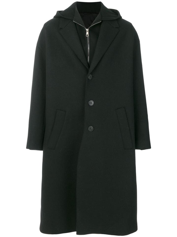 Neil Barrett Hooded Single Breasted Coat - Black