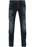Dolce & Gabbana Distressed Slim Jeans, Men's, Size: 54, Blue, Cotton/spandex/elastane