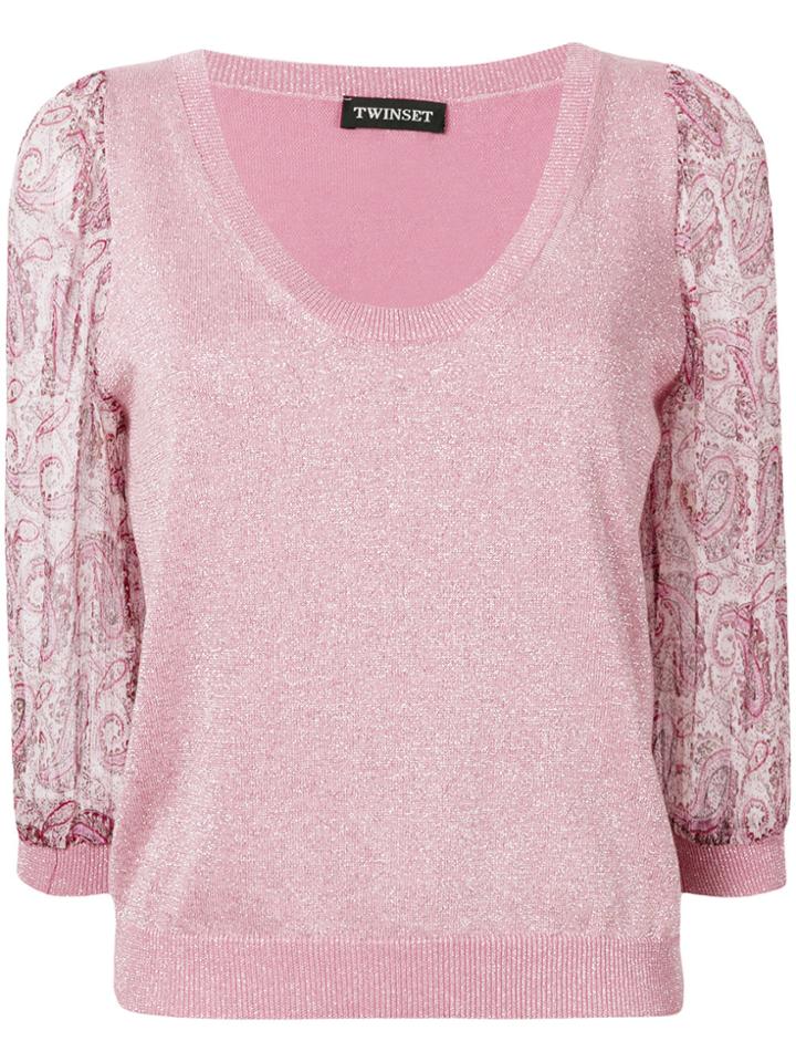 Twin-set Paisley Print Sleeve Blouse - Pink & Purple