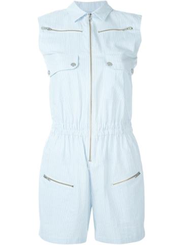 Carolinaritz Pinstriped Zip Up Playsuit, Women's, Size: 40, Blue, Cotton