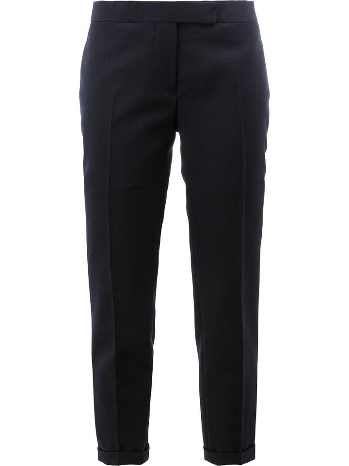 Thom Browne Tailored Cropped Skinny Trousers, Women's, Size: 40, Blue, Silk/wool