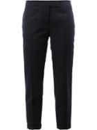 Thom Browne Tailored Cropped Skinny Trousers, Women's, Size: 40, Blue, Silk/wool