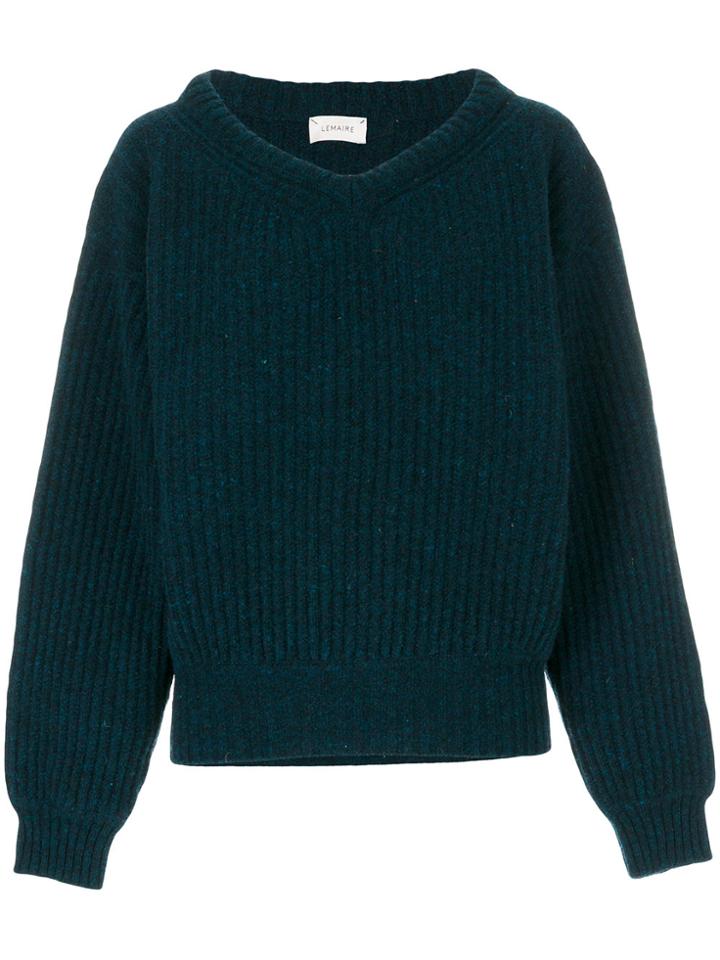 Lemaire Wide V-neck Sweater - Blue